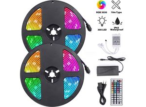 6002559603361 - Lycxames RGB-LED-Lichtleiste 10 m LED-Band mit 300 LED-Lichtern IP65 wasserdichter selbstklebender Fernbedienungsstreifen für Party-Rückwand (2 x 5