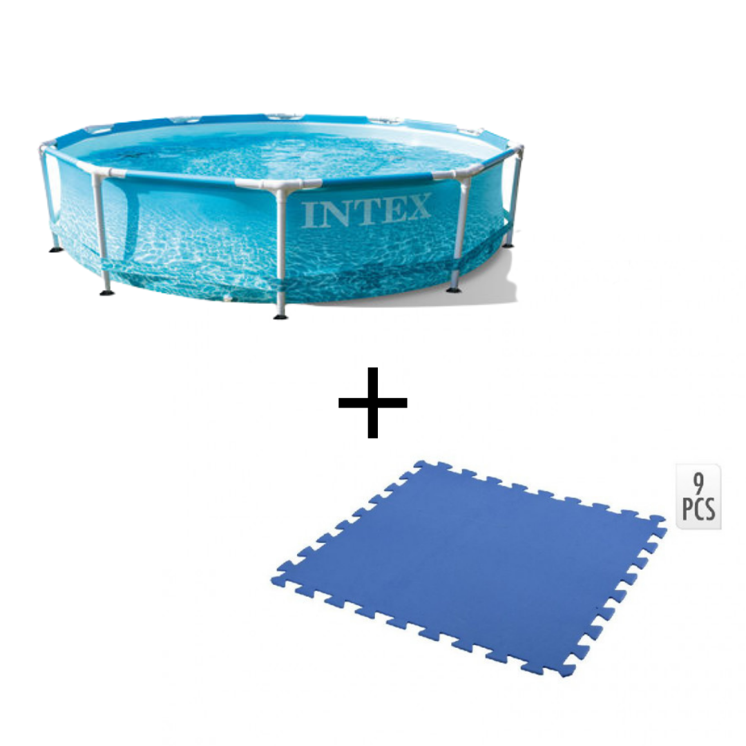 6011613386300 - aufbaubarer Pool - Beachside Metallrahmenpool 305x76 cm + INCL Free And Easy Schwimmbadfliesen Schaumstoff Blau 9 Stück