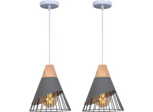 6033797017696 - Axhup - 2er Pendelleuchten für Wohnzimmer Kreative Hängelampe im Badminton Form Moderne Stil Deckenlampe mit Holz & Eisen Lampenschirm (Grau)