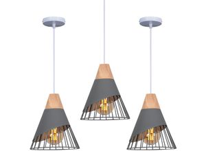 6033797017702 - Axhup - 3er Pendelleuchten für Wohnzimmer Kreative Hängelampe im Badminton Form Moderne Stil Deckenlampe mit Holz & Eisen Lampenschirm (Grau)