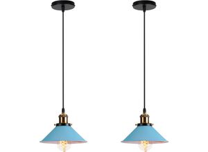 6033797017979 - Axhup - 2er Pendelleuchte Vintage Kronleuchter mit Ø22cm Metall Lampenschirm Hängelampe Edison Art Lampe für Esszimmer Wohnzimmer Restaurant (Blau)