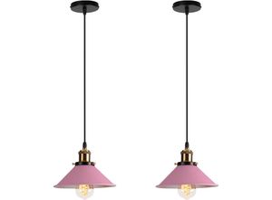 6033797018006 - Axhup - 2er Pendelleuchte Vintage Kronleuchter mit Ø22cm Metall Lampenschirm Hängelampe Edison Art Lampe für Esszimmer Wohnzimmer Restaurant (Rosa)