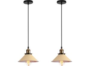 6033797018037 - 2er Pendelleuchte Vintage Kronleuchter mit Ø22cm Metall Lampenschirm Hängelampe Edison Art Lampe für Esszimmer Wohnzimmer Restaurant (Hellgelb)