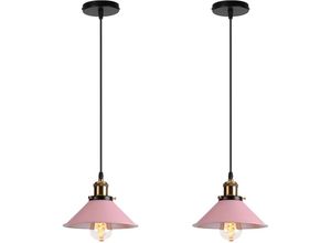 6033797018075 - 2er Pendelleuchte Vintage Kronleuchter mit Ø22cm Metall Lampenschirm Hängelampe Edison Art Lampe für Esszimmer Wohnzimmer Restaurant (Hell-Pink)