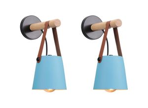 6033797018631 - Axhup - 2er Wandleuchte aus Holz Innen Moderne Wand Lampe mit Leder Lampenschirm Eisen Wandbehang Lampe für Schlafzimmer Wohnzimmer Korridor (Blau)