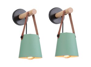 6033797018662 - Axhup - 2er Wandleuchte aus Holz Innen Moderne Wand Lampe mit Leder Lampenschirm Eisen Wandbehang Lampe für Schlafzimmer Wohnzimmer Korridor (Grün)