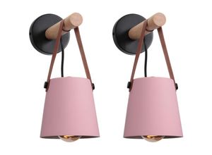 6033797018693 - Axhup - 2er Wandleuchte aus Holz Innen Moderne Wand Lampe mit Leder Lampenschirm Eisen Wandbehang Lampe für Schlafzimmer Wohnzimmer Korridor (Rosa)