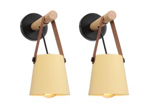 6033797018723 - Axhup - 2er Wandleuchte aus Holz Innen Moderne Wand Lampe mit Leder Lampenschirm Eisen Wandbehang Lampe für Schlafzimmer Wohnzimmer Korridor (Gelb)