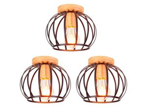 6033797019171 - Axhup - 3x Metall Hölzern Hänge-Leuchte Deckenlampe in Käfig Form Industriell Moderne E27 Ø20cm Deckenleuchte für Wohnzimmer Schlafzimmer Badezimmer