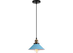 6033797019607 - Axhup - Pendelleuchte Vintage Kronleuchter mit Ø22cm Metall Lampenschirm Hängelampe Edison Art Lampe für Esszimmer Wohnzimmer Restaurant (Blau)