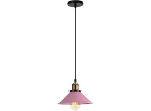 6033797019614 - Axhup - Pendelleuchte Vintage Kronleuchter mit Ø22cm Metall Lampenschirm Hängelampe Edison Art Lampe für Esszimmer Wohnzimmer Restaurant (Rosa)