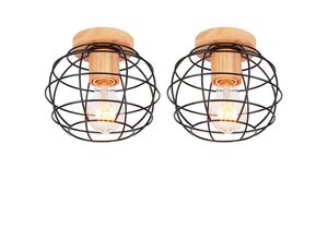 6033797020498 - Axhup - 2x Metall Hölzern Deckenlampe E27 Lüster Käfig Design Retro Deckenleuchte für Wohnzimmer Schlafzimmer Café Restaurant Badezimmer Schwarz