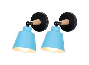 6033797020689 - Axhup - 2er Wandleuchte Holz Moderne Wandlampe Innen mit Metall Lampenschirm Wandstrahler Art Licht Decor für Wohnzimmer Schlafzimmer (Blau)