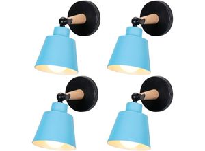 6033797020702 - Axhup - 4er Wandleuchte Holz Moderne Wandlampe Innen mit Metall Lampenschirm Wandstrahler Art Licht Decor für Wohnzimmer Schlafzimmer (Blau)