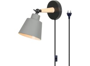 6033797020726 - Wandleuchte mit EU-Stecker Moderne Wandlampe Innen mit Lampenschirm im Metall & Holz Wandstrahler Art Licht Decor für Wohnzimmer Schlafzimmer Grau