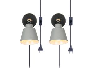 6033797020733 - Wandleuchte mit EU-Stecker Moderne Wandlampe Innen mit Lampenschirm im Metall & Holz Wandstrahler Art Licht Decor für Wohnzimmer Schlafzimmer Grau