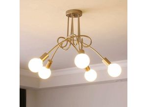 6033797035638 - Axhup - Deckenlampe Vintage Industriell Stil Deckleuchte Spinne Eisen Innenlicht E27 für Wohnzimmer Schlafzimmer 5 Flammig Gold