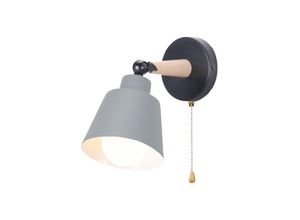 6033797035690 - Metall Hölzern Wandleuchte E27 Wandlampe + 18M Steckdose Nordisch Moderne Leuchte in Macaron-Farbe für Schlafzimmer Wohnzimmer Café Mattgrau