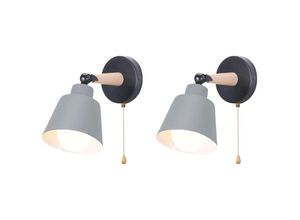 6033797035706 - 2x Metall Hölzern Wandleuchte E27 Wandlampe + 18M Steckdose Nordisch Moderne Leuchte in Macaron-Farbe für Schlafzimmer Wohnzimmer Café Mattgrau