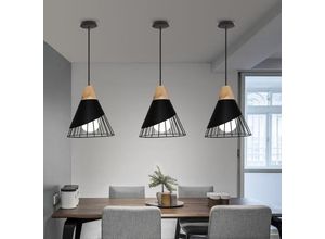 6033797036079 - Axhup - 3 Stück Hängelampen Industriell Käfig aus Eisen und Holz Pendelleuchten Kreativer Moderner in Badmintonform Deckenlampen E27 für Wohnzimmer