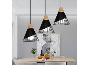 6033797036178 - Hängelampen 3 Flammig Kreativer Industriell Kronleuchter in Badmintonform Deckenlampen mit Metall Holz Lampenschirm für Wohnzimmer Esszimmer