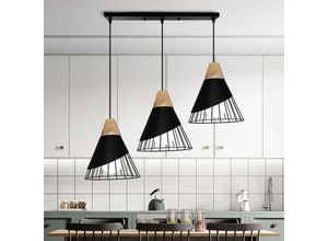 6033797036253 - Industriell Hängelampen Käfig aus Eisen und Holz Pendelleuchten 3 Flammig Kreativer in Badmintonform Deckenlampen E27 für Wohnzimmer Esszimmer