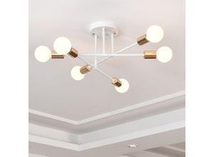 6033797089952 - Axhup - Deckenleuchte 6x E27 Pendelleuchte Vintage Industrial Innenlicht Lampe für Küche Schlafzimmer Wohnzimmer Weiß + Kupfer