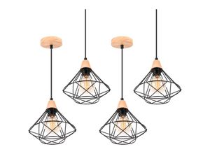 6033797090095 - Axhup - 4x Industriell Pendelleuchte Metall Hölzern Lüster in Rautenform Ø22cm E27 Moderne Kronleuchter für Wohnzimmer Küche Restaurant Schwarz