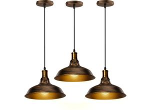 6033797090613 - Axhup - 3er Pendelleuchte Lampenschirm Vintage Hängelampe aus Metall Edisen E27 Lampe für Loft Esszimmer Wohnzimmer Flur (Messing)