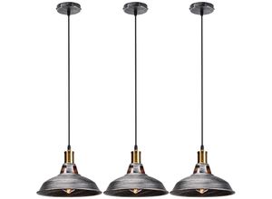 6033797090644 - Industriell Pendelleuchte Lampenschirm Vintage Hängelampe aus Metall Edisen E27 Lampe für Loft Esszimmer Wohnzimmer Flur Grau 3PCS