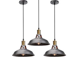 6033797090668 - Axhup - 3er Pendelleuchte Lampenschirm Vintage Hängelampe aus Metall Edisen E27 Lampe für Loft Esszimmer Wohnzimmer Flur (Grau)