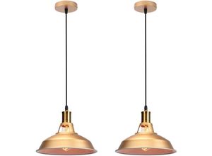 6033797090682 - Axhup - Pendelleuchte Industriell aus Metall E27 Lampenschirm Lampe Vintage Retro 27cm x 125cm für Loft Esszimmer Wohnzimmer Flur Gold und Weiß 2PCS