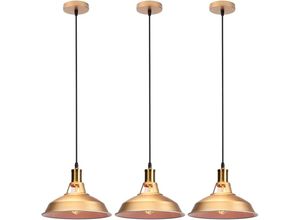 6033797090699 - Axhup - Pendelleuchte Industriell aus Metall E27 Lampenschirm Lampe Vintage Retro 27cm x 125cm für Loft Esszimmer Wohnzimmer Flur Gold und Weiß 3PCS