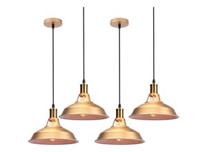 6033797090705 - Axhup - Pendelleuchte Industriell aus Metall E27 Lampenschirm Lampe Vintage Retro 27cm x 125cm für Loft Esszimmer Wohnzimmer Flur Gold und Weiß 4PCS