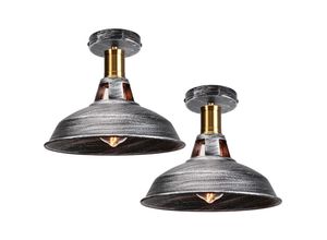 6033797090910 - Axhup - Deckenlampe Industriell Vintage Deckenleuchte Eisen 27cm Lampenschirm Grau Lampe für Flur Balkon Treppe - 2 Pack