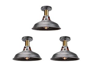 6033797090927 - Axhup - Deckenlampe Industriell Vintage Deckenleuchte Eisen 27cm Lampenschirm Grau Lampe für Flur Balkon Treppe - 3 Pack