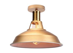 6033797090941 - Deckenlampe Industriell Vintage Deckenleuchte Eisen 27cm Lampenschirm Gold und Weiß Lampe für Flur Balkon Treppe - 1 Pack