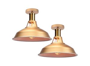 6033797090958 - Axhup - Deckenlampe Industriell Vintage Deckenleuchte Eisen 27cm Lampenschirm Gold und Weiß Lampe für Flur Balkon Treppe - 2 Pack