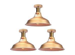 6033797090965 - Axhup - Deckenlampe Industriell Vintage Deckenleuchte Eisen 27cm Lampenschirm Gold und Weiß Lampe für Flur Balkon Treppe - 3 Pack