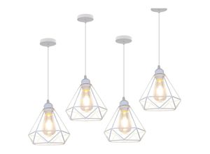 6033797091009 - Axhup - Pendelleuchte 1 Flammig Hängelampe im Industri Stil Kronleuchter mit Ø20cm Diamant Käfig für Wohnzimmer Schlafzimmer Esszimmer (Weiß) 4PCS