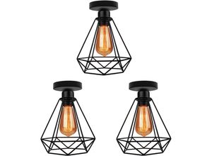 6033797091078 - Axhup - Deckenleuchte Vintage 1 Flammig Deckenlampe im Industri Stil Art Diamant Lampe mit Käfig für Wohnzimmer Schlafzimmer Esszimmer Schwarz 3PCS