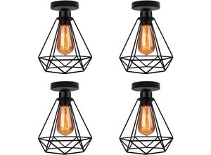 6033797091085 - Deckenleuchte Vintage 1 Flammig Deckenlampe im Industri Stil Art Diamant Lampe mit Käfig für Wohnzimmer Schlafzimmer Esszimmer Schwarz 4PCS