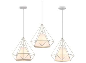 6033797091108 - Axhup - Pendelleuchte Vintage Hängelampe im Retro Look Diamant Form Kronleuchter mit Käfig für Wohnzimmer Schlafzimmer Esszimmer Küche Weiß - 3PCS