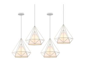 6033797091115 - Axhup - Pendelleuchte Vintage Hängelampe im Retro Look Diamant Form Kronleuchter mit Käfig für Wohnzimmer Schlafzimmer Esszimmer Küche Weiß - 4PCS