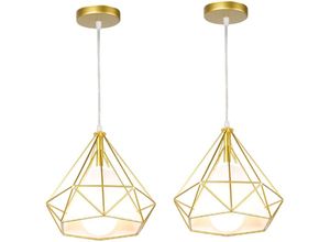 6033797091153 - Axhup - Pendelleuchte Vintage Hängelampe im Retro Look Diamant Form Kronleuchter mit Käfig für Wohnzimmer Schlafzimmer Esszimmer Küche Gold - 2PCS