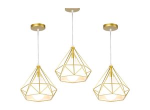 6033797091160 - Axhup - Pendelleuchte Vintage Hängelampe im Retro Look Diamant Form Kronleuchter mit Käfig für Wohnzimmer Schlafzimmer Esszimmer Küche Gold - 3PCS