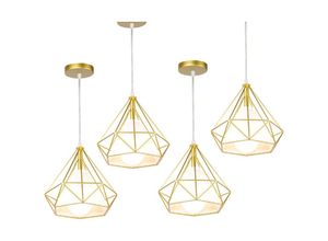 6033797091177 - Axhup - Pendelleuchte Vintage Hängelampe im Retro Look Diamant Form Kronleuchter mit Käfig für Wohnzimmer Schlafzimmer Esszimmer Küche Gold - 4PCS