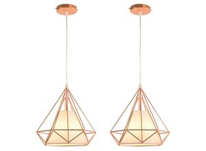 6033797091184 - Axhup - Pendelleuchte Roségold 1 Flammig Hängelampe Ø25cm Diamant Form mit Käfig für Wohnzimmer Schlafzimmer Esszimmer Küche 2PCS