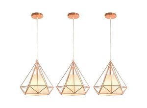 6033797091191 - Axhup - Pendelleuchte Roségold 1 Flammig Hängelampe Ø25cm Diamant Form mit Käfig für Wohnzimmer Schlafzimmer Esszimmer Küche 3PCS