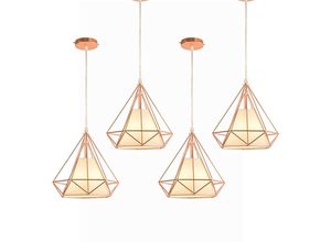 6033797091207 - Axhup - Pendelleuchte Roségold 1 Flammig Hängelampe Ø25cm Diamant Form mit Käfig für Wohnzimmer Schlafzimmer Esszimmer Küche 4PCS